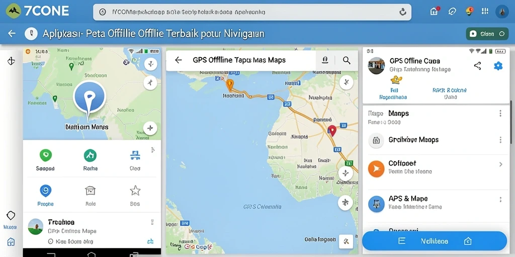 Antarmuka aplikasi 7CONE menampilkan peta navigasi offline yang intuitif.