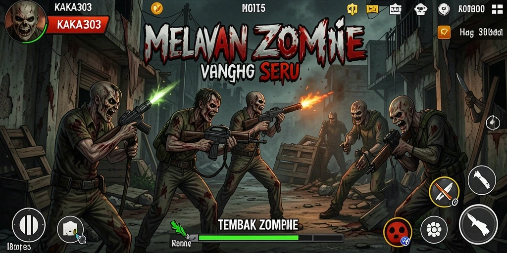Antarmuka utama KAKA303 dengan aksi tembak zombie yang menegangkan.